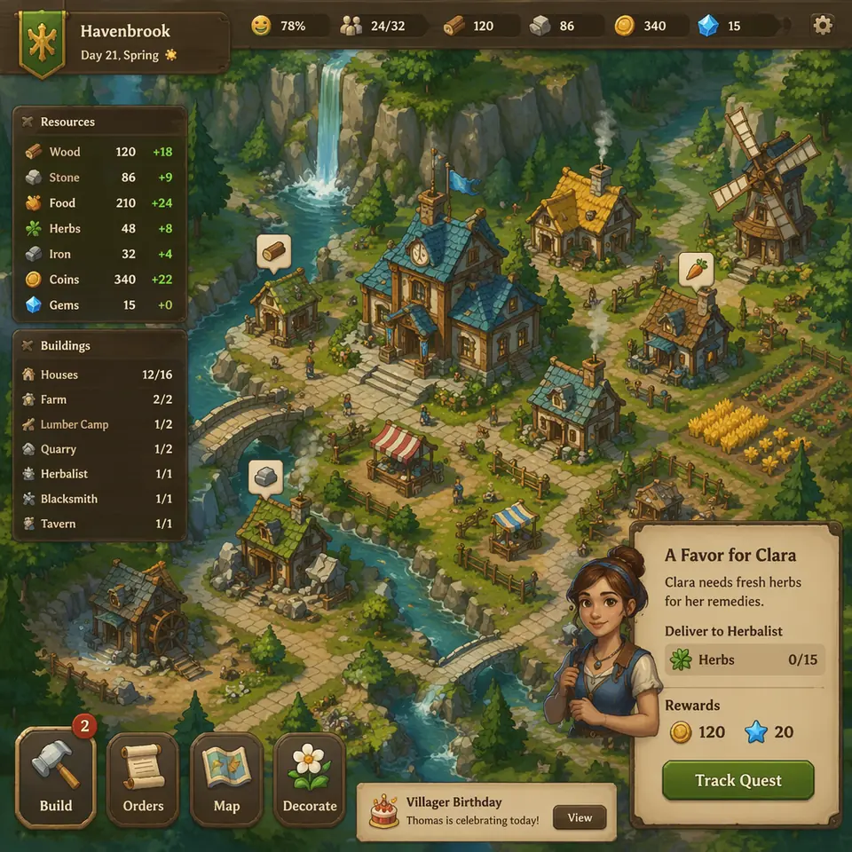 GPT Image 2 generated fictional cozy strategy game screenshot